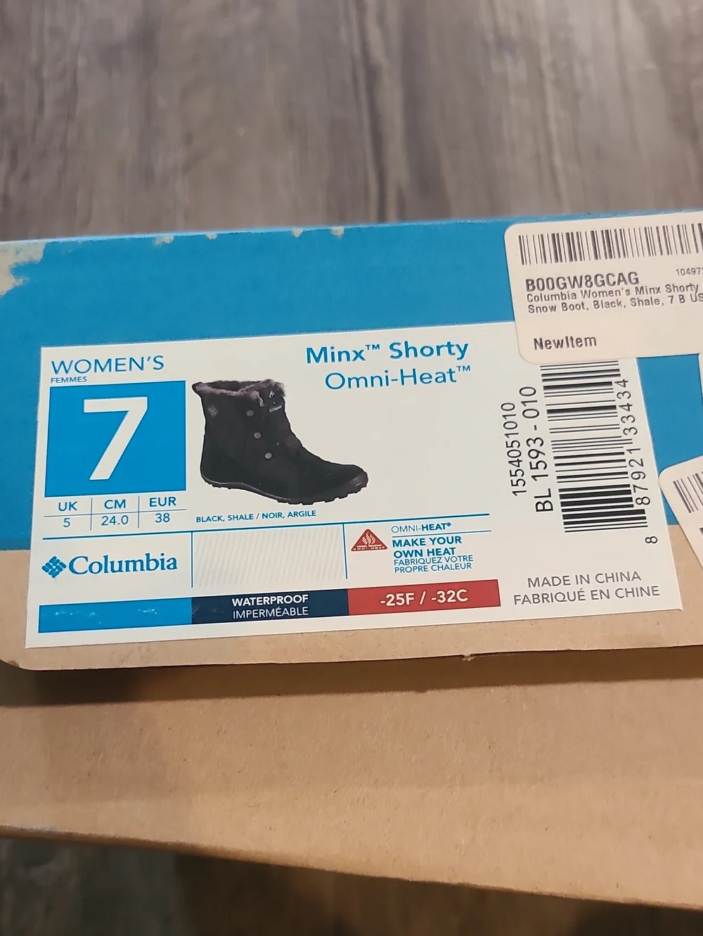 Columbia Minx Shorty Omni-Heat Winter Boot, Black/Shale, Size 7
